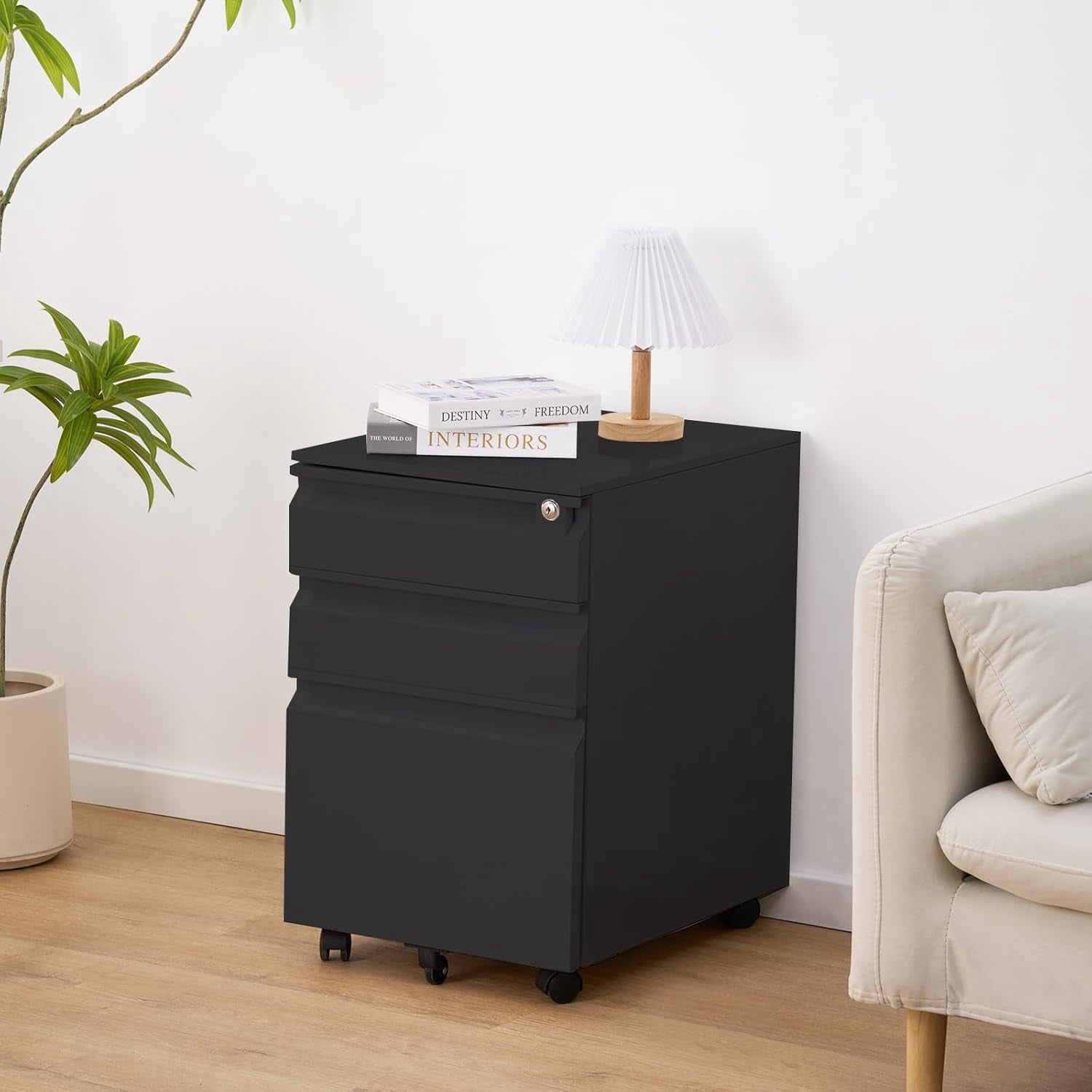 Filing Cabinets for Home Office,Mobile File Cabinet with Lock 3 Drawer Filing Cabinet for A4/Letter/Legal Size Folder (Un-Assembled)