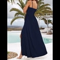 thumbnail image 4 of Vestido de Verano para Mujer, con Estampado Floral, Tirantes Finos, Informal, Bohemio, con Abertura para Playa, y Fluido. Azul Marino L, 4 of 5