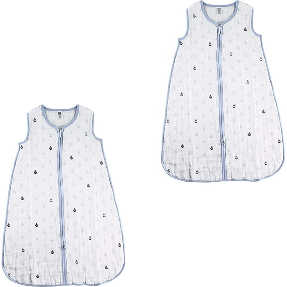Hudson Baby Boy and Girl Muslin Sleeping Bag 2 Pack, Blue Anchors, 6-12 Months
