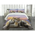 thumbnail image 3 of Ambesonne Savannah Quilted Bedspread Set 3 Pcs, Tiger and Colorful Sunset, Queen Size, Lavender and Mustard, 3 of 5