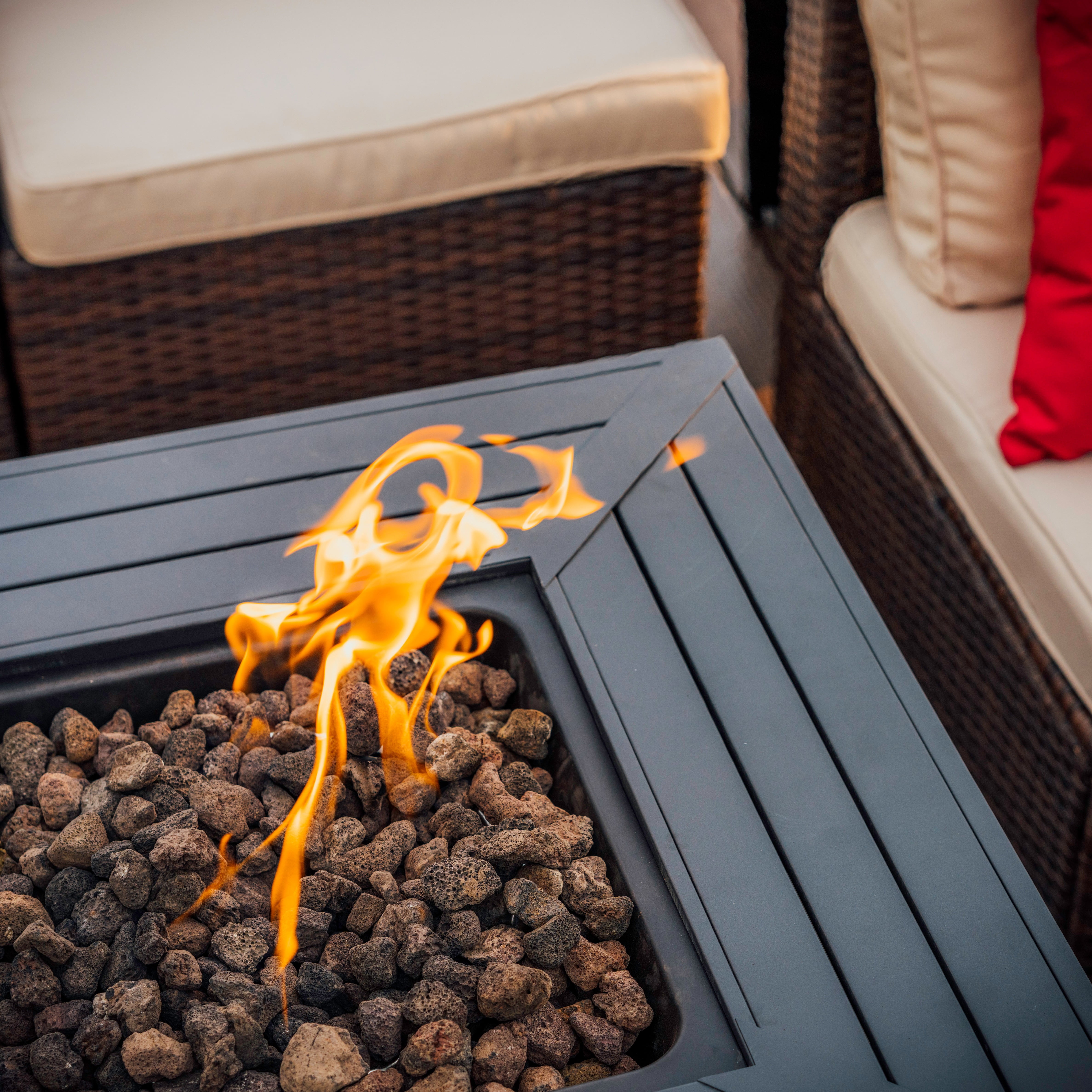 Hearth & HArbors 28” Propane Fire Pit Table for Outside with Lava Rocks, Weatherproof Protective Cover and Electronic Ignition, Gray