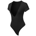 thumbnail image 2 of A2Y Women's Lightweight Deep V-Neck Ribbed Short Sleeve Bodysuit Black S, 2 of 6