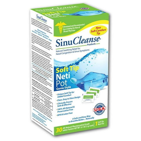 Nasal Wash System, Plastic soft tip Neti Pot With Salt Packets, Developed by a leading Ear Nose and Throat Physician, clinically proven safe and effective By