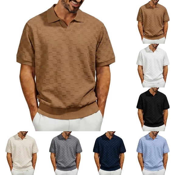 Yaoyar Mens Knit Sweater Textured Casual Vintage Collared Polo Shirts Solid Jacquard Patterned Old Money Pullover Top