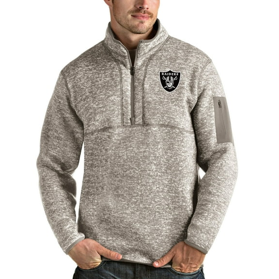 Men's Antigua Oatmeal Las Vegas Raiders Fortune Quarter-Zip Pullover Jacket