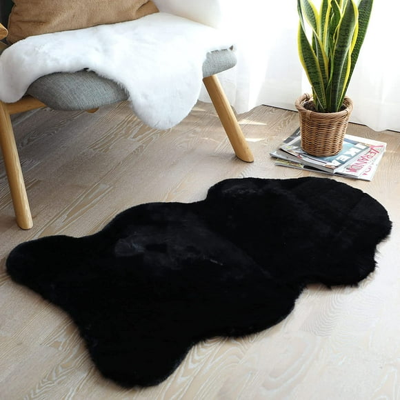 CPDD Sheepskin Faux Rabbit Fur CPDD Machine Washable for Home Decoration Black 2x3ft Sheepskin Black 2X3ft