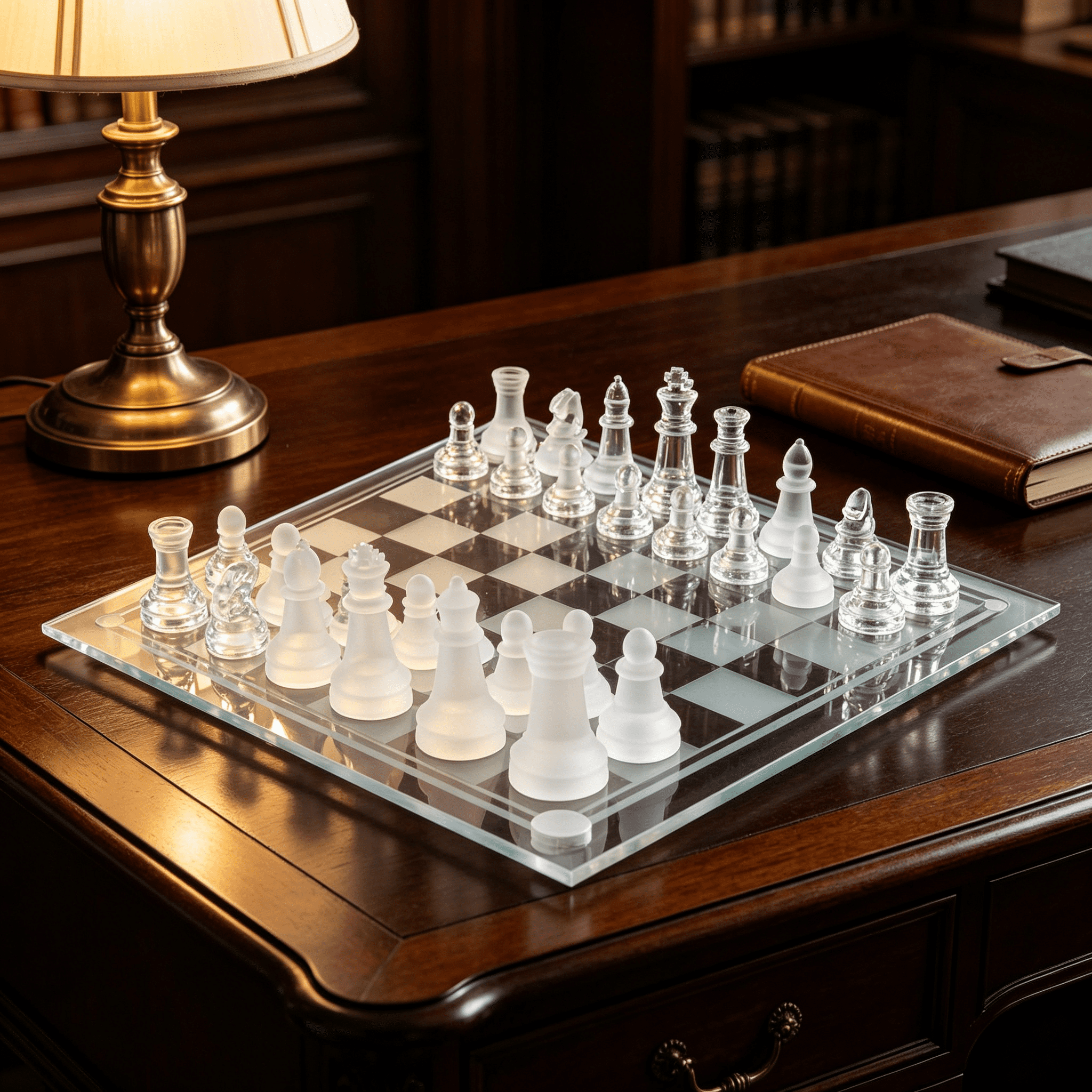 BESTSKY 2026 New Glass Chess Set Elegant Pieces and Game Frosted for Home,Office,Club,Study,Gift,20X20Cm