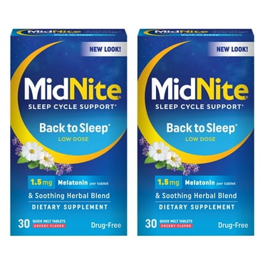 (2 Pack) MidNite Back To Sleep, Low Dose, 1.5 mg Melatonin Sleep Aid, 30 Ct
