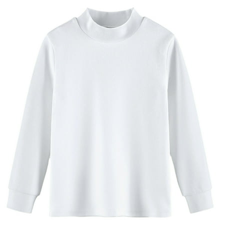 AWZXDE Kids Long Sleeve Turtle Neck Shirt Solid Color Comfortable Base Layer for Cold Weather Soft Warm Minimalist Indoor Home Wear Top White 15-16 Years