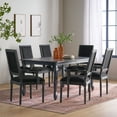 thumbnail image 2 of GDF Studio Regan French Country Fabric Upholstered Wood Expandable 7 Piece Dining Set, Gray and Black, 2 of 14