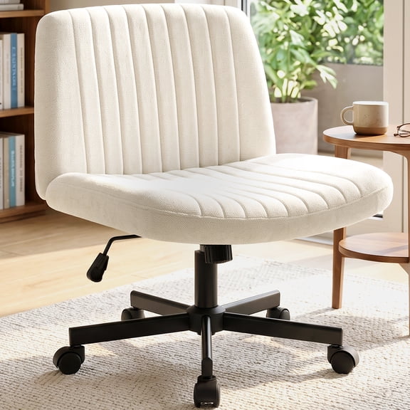 CELTOSS Criss Cross Home Office Chair, Fabric Armless Swivel Task Computer Chair with Wheels, Wide Seat, Vanity Chair, Comfy Chair, Beige