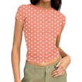 thumbnail image 3 of Qtocio T-Shirts pour Femmes, Col Rond Décontracté Manches Courtes T-Shirts Ajustés Côtelés Unis Imprimés Blouses d'Été, 3 of 5