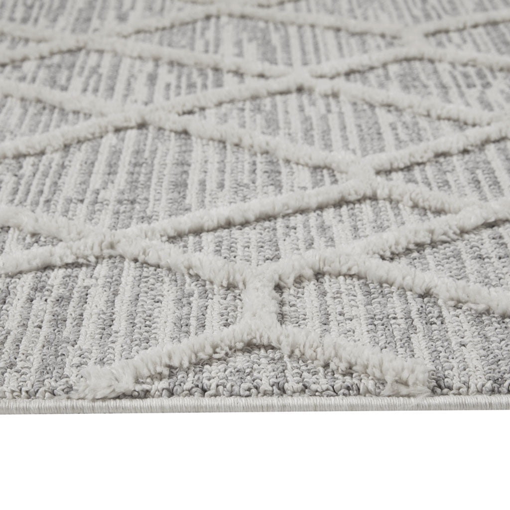 Gray Indoor Area Rug 5X7 Machine Woven Pebble Geo Pattern Soft Medium Pile Non Slip Latex Backing High Traffic Easy Clean For Living Room Bedroom