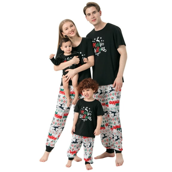 Penkiiy Family Christmas Pjs Matching Sets Christmas Men Printed Blouse Tops Pants Family Matching Pajamas Set Black Christmas Pajamas