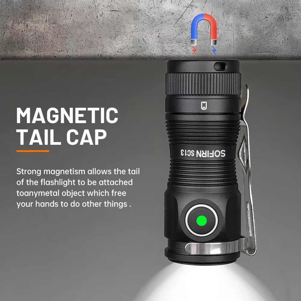 Sofirn SC13 1300 Lumens Mini Flashlight USB-C Rechargeable, 519A 5000K LED 1100 Lumen Powerful EDC Keychain Light, IPX8 Waterproof & Magnetic, Portable Keyring Flashlight for Camping Hiking