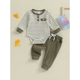 thumbnail image 3 of 0-18M Newborn Baby Boy Girl Fall Winter Clothes 3M 6M 12M 18M Waffle Knit Striped Romper Long Pants Set Home Outfit, 3 of 9