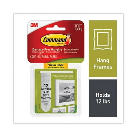 Picture Hanging Strips, Value Pack, Medium, Removable, Holds Up To 12 Lbs, 0.75 X 2.75, White, 12 Pairs/pack | Bundle of 2 Packs