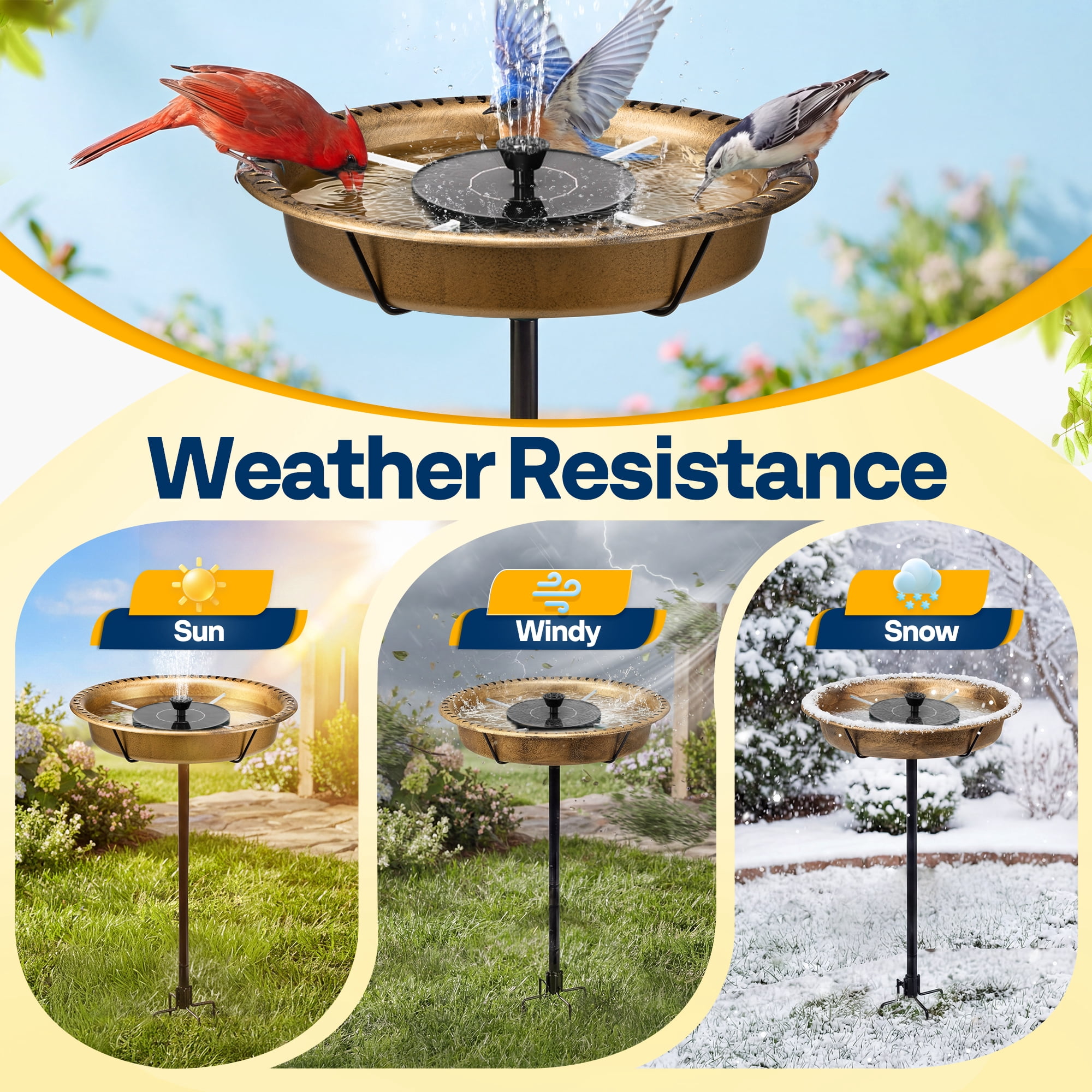 SPECSTAR Oval Bird Bath with Solar Fountain for Outside, Weather-Resistant ABS Birdbath Bowl with Solar Powered Pump, Metal Ground Stake for Outdoor, Garden, 1.3 Gallons, Copper