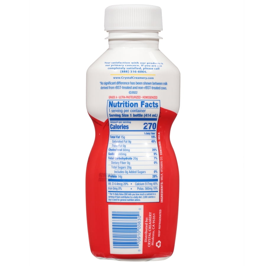 Crystal Creamery Real California Cool Cow Vitamin D Whole Milk, 14 oz Bottle
