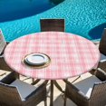 thumbnail image 6 of Pink Plaid Round Tablecloth, Fitted Table Cover with Elastic for 36"-44" Round Tables, Modern Art Checkered Farmhouse Table Cloth Outdoor Indoor Dinning Party Waterproof Tablecloths, 6 of 7