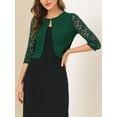 thumbnail image 5 of INSPIRE CHIC Valentine's Day Women's Floral Lace Shrug Top 3/4 Sleeve Open Front Work Office Cardigan Formal Bolero S Dark Green, 5 of 7
