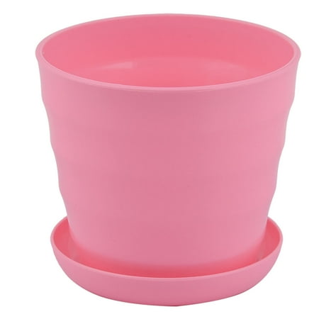 Pink Flower Pot - Parterre Farm Home Plastic Round Design Flower Cactus Planter Pot Tray Pink