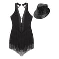 thumbnail image 4 of YONGHS Women Sequined Tassel Latin Dance Leotard with Hat Set Salsa Rumba Tango Dancing Costume Black M, 4 of 5