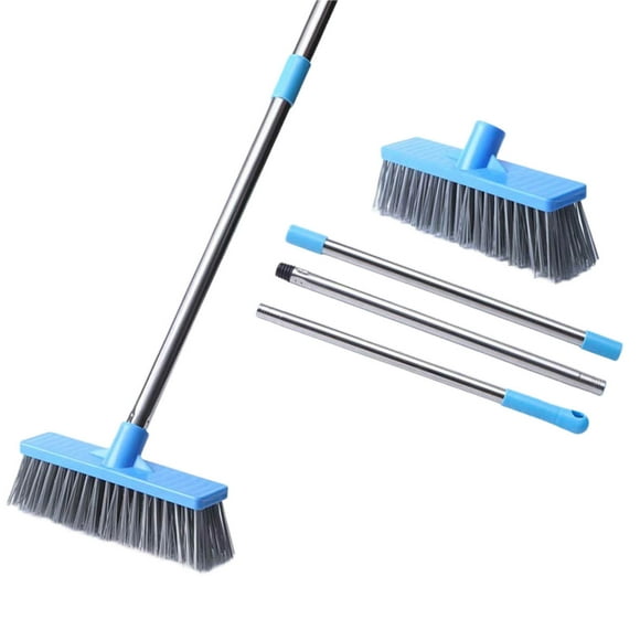 Hxlamzoo Stainless Steel Wire Scrub Brush with Long Handle for Deck, Concrete, Patio Floor Cleaning, 30.3'' - 44.8" Heavy Duty Hard Bristle Scrubber Broom for Outdoor Moss Removal