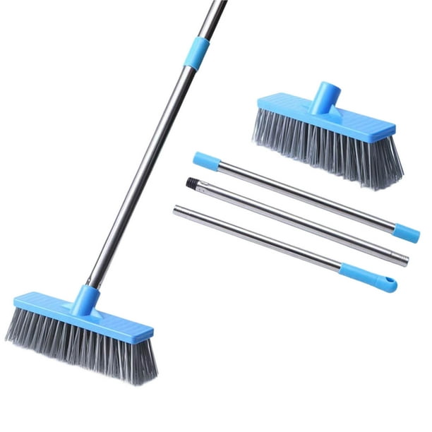 Cepillo de Suelo con Mango Largo y Cerdas Duras para Limpiar Azulejos de Baño y Exteriores. Cepillo de Suelo con Mango de Acero Inoxidable.