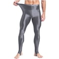 thumbnail image 3 of MSemis Mens High Waist Stirrup Compression Pants Tights Training Leggings Gym Yoga Workout Pants Grey L, 3 of 6