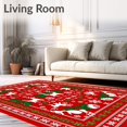 thumbnail image 2 of ODIKA 3'x5' Machine Washable Non-Slip Area Rug, Nordic Yuletide Folk Reindeer Motif with Pine and Snowflake High Traffic Rug, Red, 739317, 2 of 7