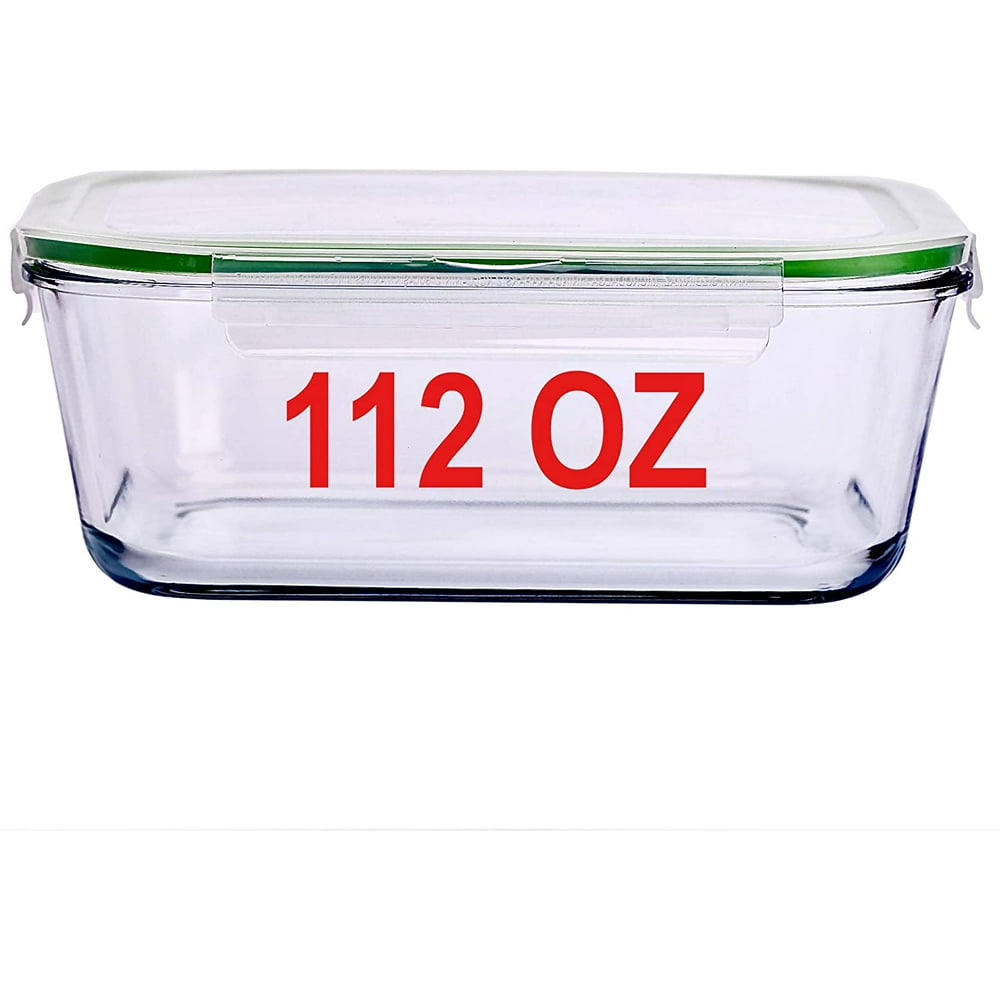 112 oz Large Glass Food Storage Container with Locking Lid Meal Storing