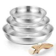 Koch Systeme CS Stainless Steel Frying Pan Set, 8, 9.5, 11 Stainless Steel Pans with Removable Handle, Tri-Ply Steel Base, Frying Pan Set 4PCS, Induction Compatible Skillets
