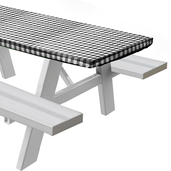Sorefy Vinyl Fitted Picnic Table Cover, Checkered Design, Flannel Backed Lining, 24" x 48" Black