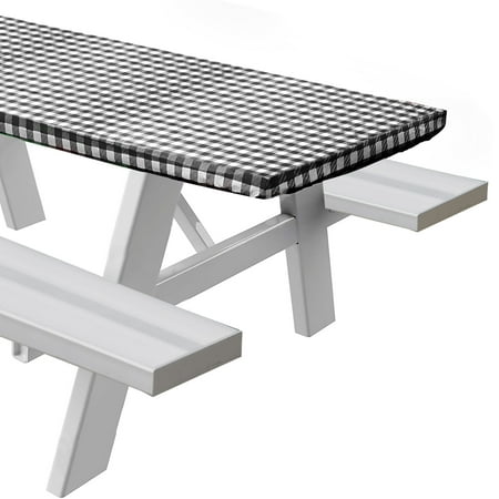 

Sorefy Vinyl Fitted Picnic Table Cover Checkered Design Flannel Backed Lining 30 x 96 Black