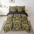 thumbnail image 2 of Black Yellow Bowknot 7 Piece Comforter Set Full Bed in a Bag,Antique Victorian Damask Comforter and Sheet Set,Bowknot Bedding Set,Vintage Floral Gothic Bed Set Exotic Flowers Bohemian Baroque Decor, 2 of 5