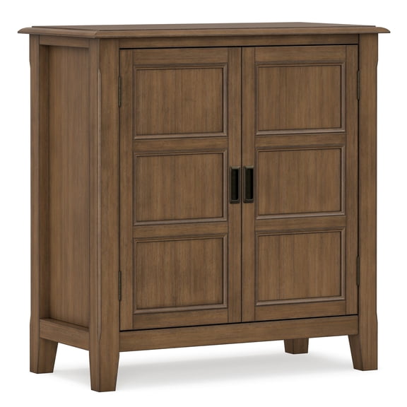 Simpli Home Burlington 30 inch Wide Solid Wood Transitional Low Storage Cabinet in Rustic Natural Aged Brown