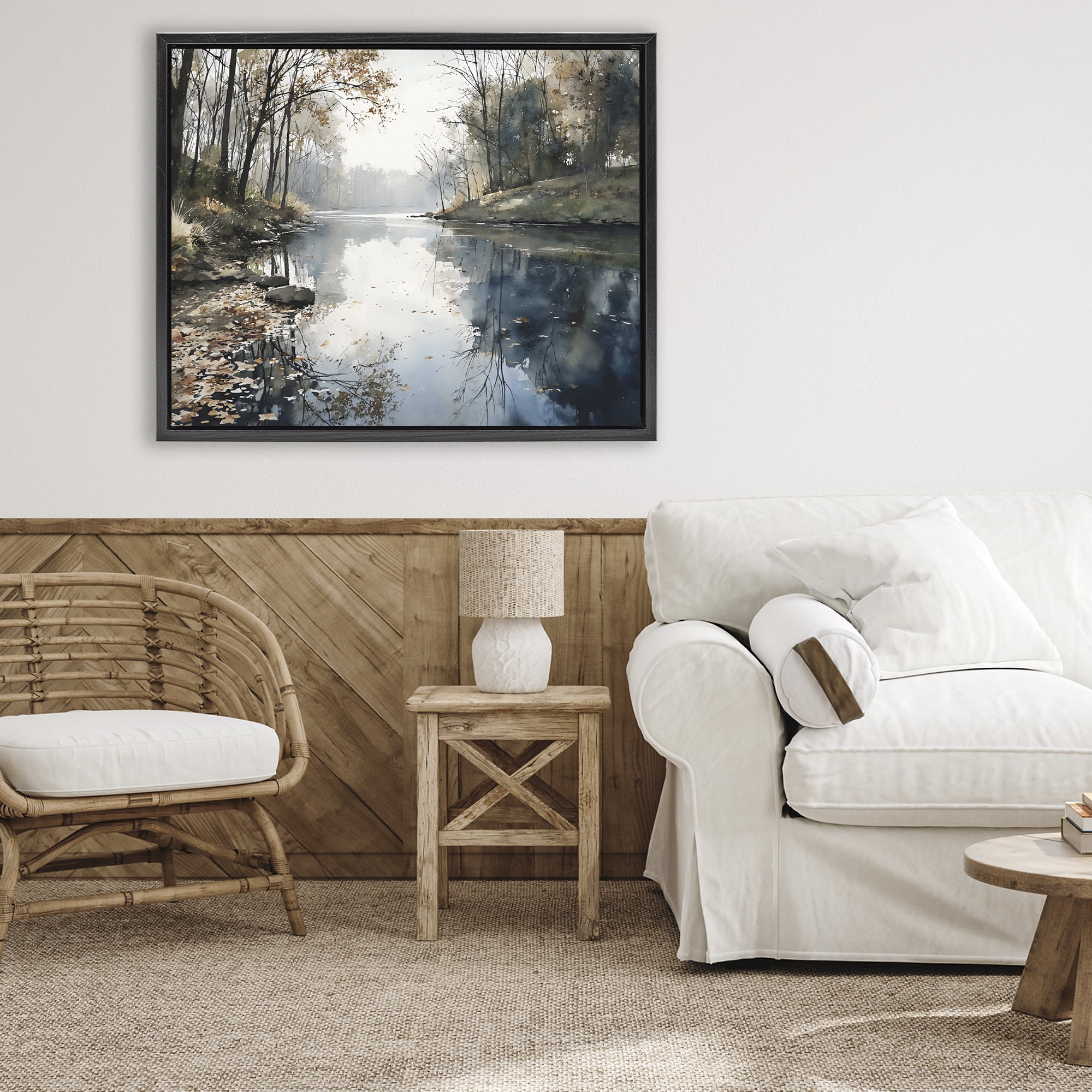 Stupell Industries Fall Lake Reflection Black Framed Floater Canvas Wall Art, design by Franklyn Gregory