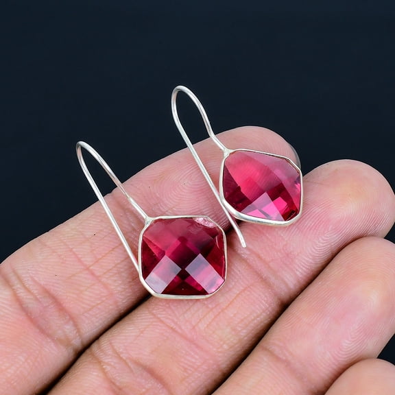 Pink Tourmaline Gemstone 925 Sterling Silver Gift Jewelry Earrings 1.4" PG 5255