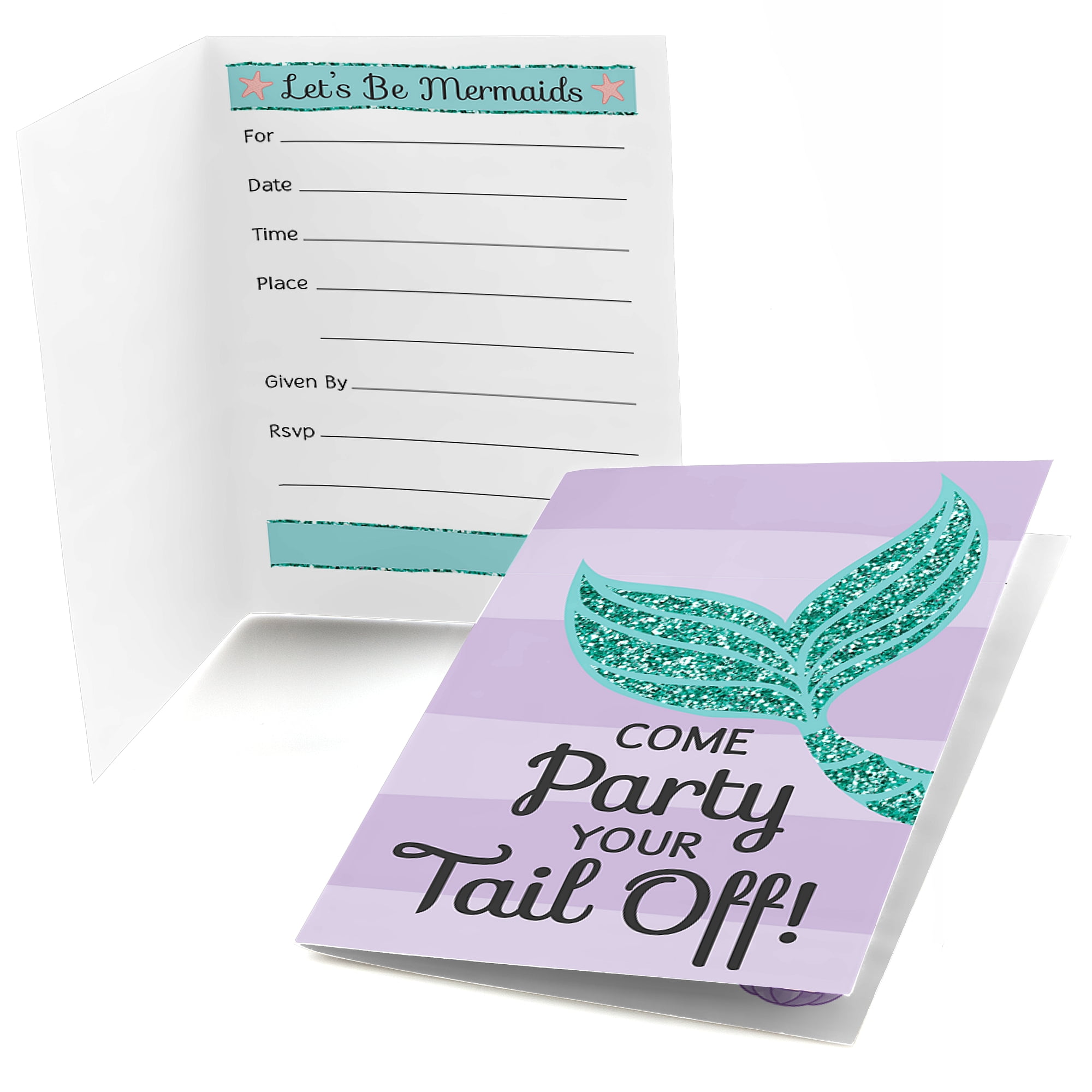 Let's Be Mermaids - Fill In Baby Shower or Birthday Party Invitations (8 count)