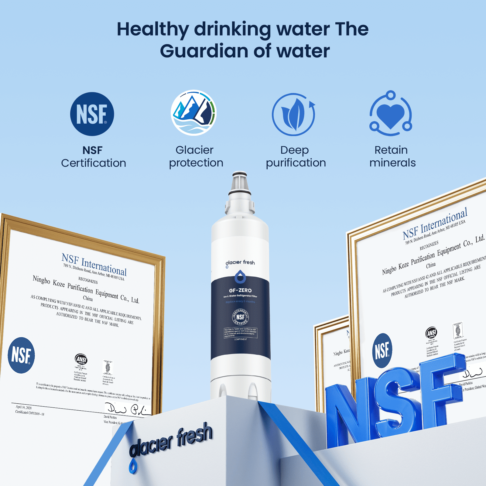 GLACIER FRESH Replacement for 4204490 Water Filter and 7007067 Air Purification Cartridge Combo Pack, Compatible with Sub-Zero 4204490, 4290510 Water Filter, 7042798/7007067 Air Filter(1+1)
