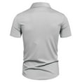 thumbnail image 4 of Los Hombres de Manga Corta Botón Arriba Camisa de Negocios Casual Color Sólido Botón Solapa Camisa de Moda, Poliéster con Corbata, Lavado de Manos, 4 of 7
