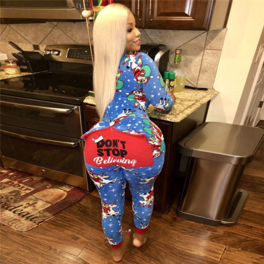 Christmas Onesie Pajamas For Women - Sexy Ugly Xmas Print One Piece Pajama Jumpsuit For Holiday Parties & Loungewear