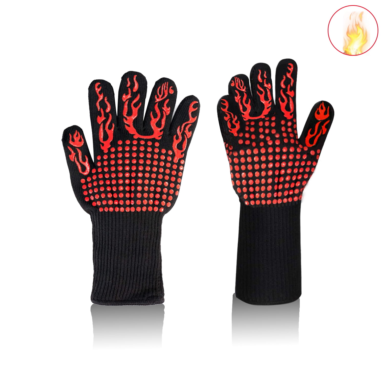 GEARONIC BBQ Long Large Heat Resistant Grill Gloves Silicone Non-slip for Kitchen Oven Barbecue Cooking Grilling Baking 