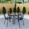 thumbnail image 2 of LeisureMod Devon Mid-Century Modern 5-Piece Aluminum Outdoor Patio Dining Set with Tempered Glass Top Table and 4 Stackable Flower Design Chairs for Patio, Poolside, Balcony, and Backyard Garden Black, 2 of 14