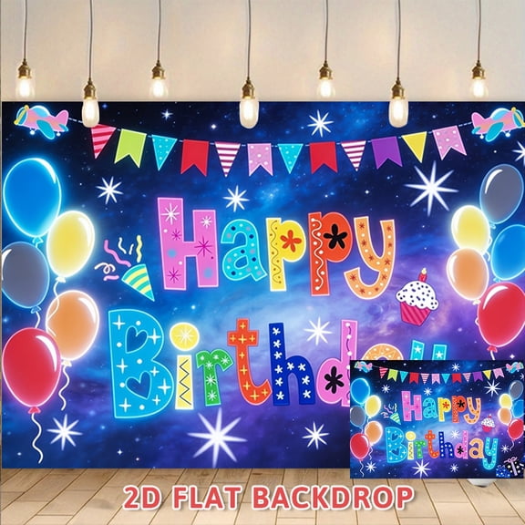 Neon Starry Sky Birthday Backdrop, Party Decor Scene Setting Background Wall, Suitable For Birthday Party Indoor And Outdoor Celebration Activities, Vibrant Balloon Banner Design Photography Backdrop