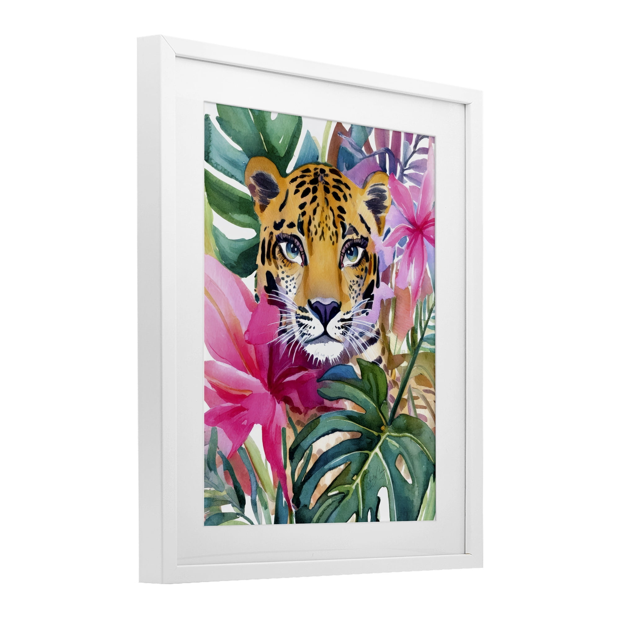 Stupell Industries Tropical Tiger Peeking White Framed Print Under Glass, design by Shelly Craig