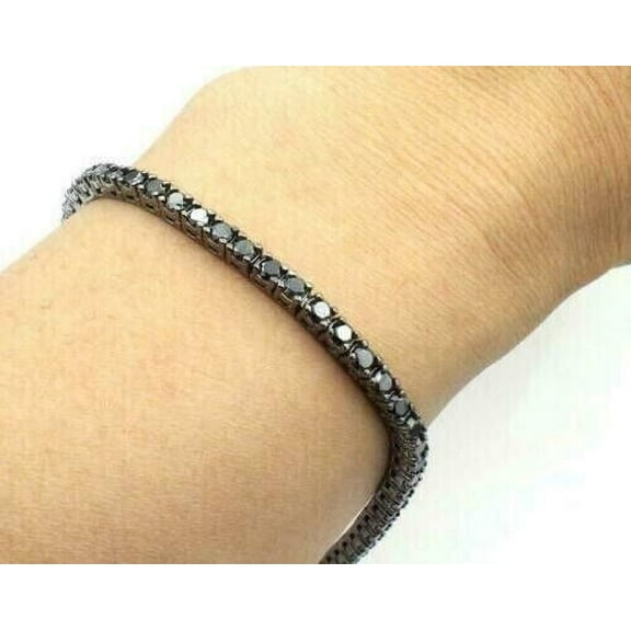 8Ct Round Cut 3MM Black Diamond Tennis Bracelet Mens 14k Black Gold Plated Silver 7"