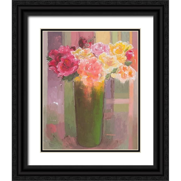 Khorasani, Hooshang 12x14 Black Ornate Wood Framed with Double Matting Museum Art Print Titled - Romantic Roses