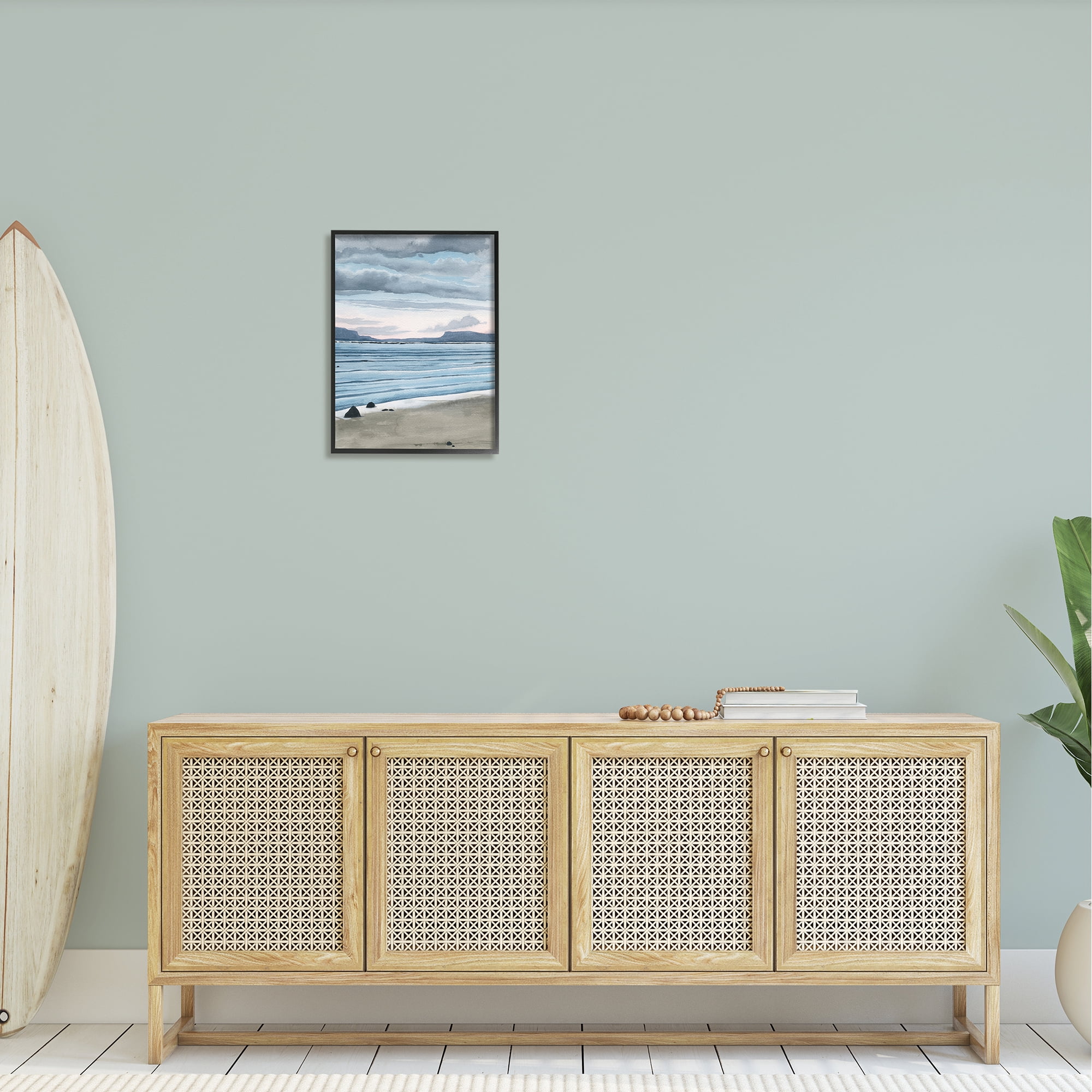 Stupell Calming Coastal Shore Ripples Landscape Painting Black Framed Art Print Wall Art